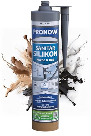 Premium Sanitär Silikon Hellgrau Dusche Bad & Küche Dichtmasse für innen und außen Sicher gegen Schimmel 280ml - Made in Germany Vergilbungsfrei, Hochelastisch, UV- und alterungsbeständig
