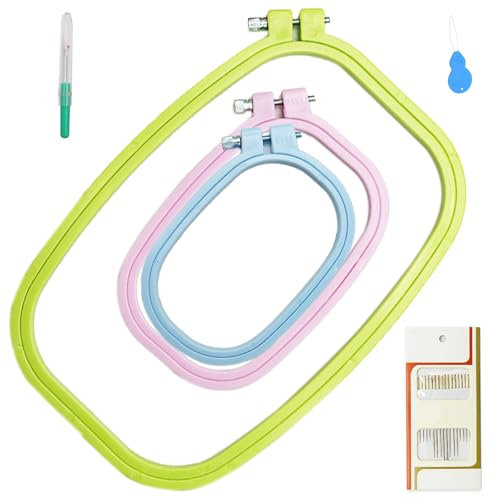 3 Größen, bunter Stickrahmen, rechteckig, quadratisch, Kreuzstichrahmen, Nähwerkzeug für Kunsthandwerk, praktisches Nähen (mehrfarbig) mit 16 Handnähnadeln mit 1 Fadenführung mit 1 Fadenentferner