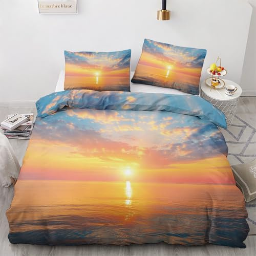 zcwl Sonnenuntergang Bettwäsche 135x200, Ozeanlandschaft Bettbezug Set 2 teilig, Weiche Kuschelige Mikrofaser Bettwäsche-Sets, Wendebettwäsche und 1 Kissenbezug 80x80 mit Reißverschluss