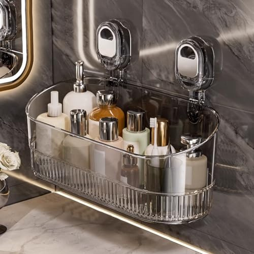 Duschablage Ohne Bohren, Bad Regal Hängend, Badezimmer Organizer, Wandregal, Aufbewahrungsregal, Duschregal Ohne Bohren, Badregal, Badezimmer Zubehör für Shampoo und Duschgel (Grau)