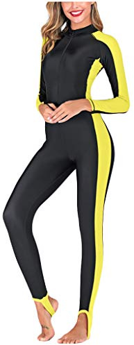 Generisch Maillot de bain à manches longues en néoprène pour femme - Protection solaire - Combinaison méduse - Rouge, jaune, M
