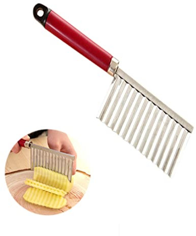 CIYODO Taglierina Ondulata in Acciaio Inox Per Patate Verdure E Frutta Creazione Fritte Patatine Bordi Fantasiosi Rosso