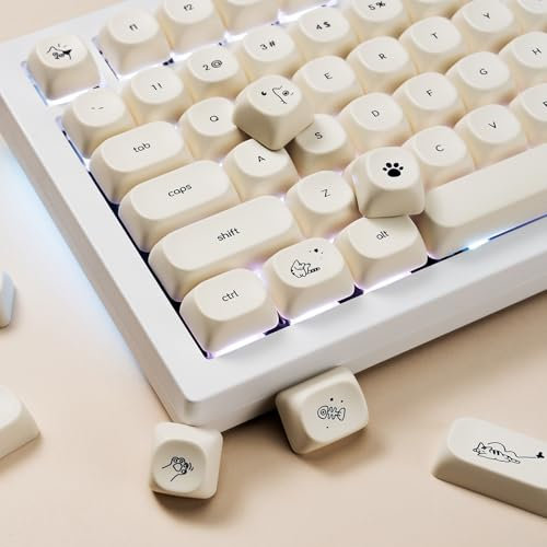 MOA Profile Keycap, Cute White Dog Keycaps,124 Keys Pbt Dye-Sublimation Keycap Set with Keycaps Puller for Mechanical Keyboard 60% 75% 100%