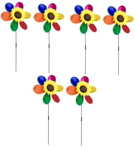 YARNOW 6pièces Décoration De Jardin Tournesol Éoliennes Colorées Et Grand Ornements De Vent pour Terrains Et Pelouses