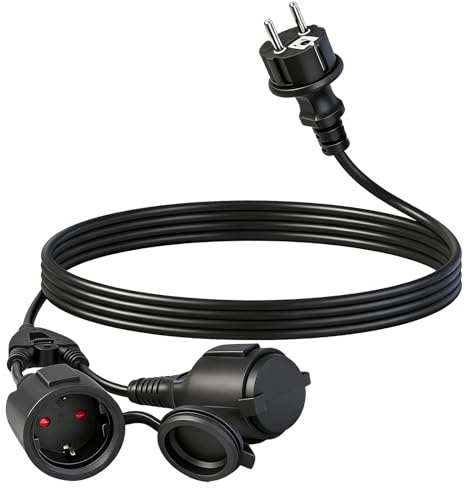 WSPIHO Verlängerungskabel mit Schuko Steckdosen 2M,16A 250V Outdoor Mehrfachsteckdose,IP44 Wasserdicht Doppelstecker Außen für Garten, Büro und Zuhause