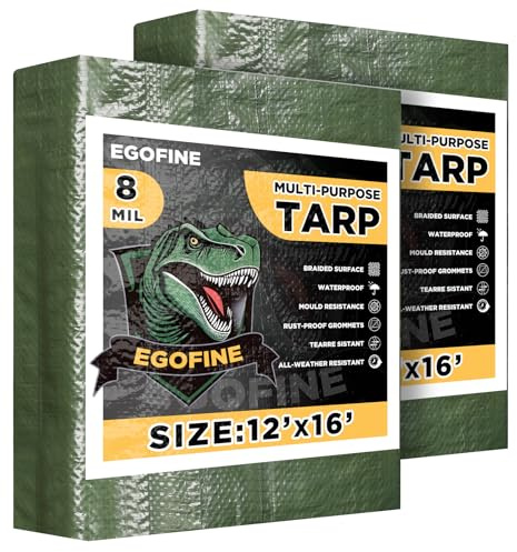 Tarpaulin 4x5m, 2 Pack Tarpaulin Waterproof Heavy Duty, Large Camping Cover Sheet with Metal Grommets, Multipurpose Groundsheet with UV Protection, Weatherproof & Frost-Resistant,8 Mil,Green