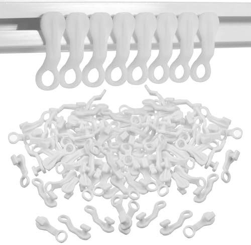 100PCS Curtain Track Gliders,Plastic Curtain Glider Hooks,White Hooks Plastic for Windows Door Shower