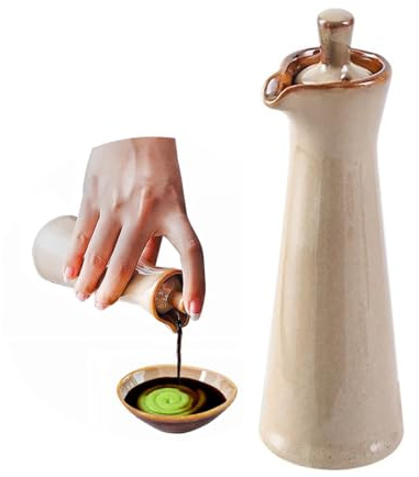 Mqdzfui Keramische Olivenöl-Dispenserflasche,Japanischer Shoyu Sojasauce-Dispenser 4 Oz Ölflaschen für die Küche,Essigbehälterglas geeignet für die Lagerung von Kaffeesirupen (beige)