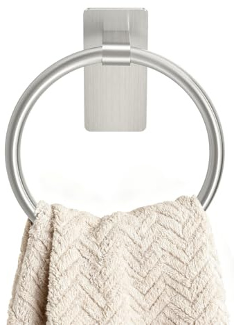 STWWO Brushed Nickel Towel Ring, Hand Towel Holder for Bathroom, Self Adhesive Hand Towel Rings for Bath, Kitchen, RV, No Drill Hole
