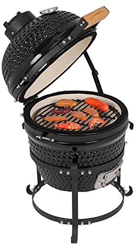 Outopee 13 Kamado Charcoal Grill, Portable Barbecue Grill BBQ with Locking Lid, Stainless Steel Stand, Thermometer, Outdoor Garden Barbecue Smoker for Camping Backyard Patio Party Picnic, Black