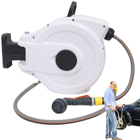 Garden Hose Reel, Automatic Rewind Hose Reel, 20m Retracting Outdoor for Garden Car Wash, Metal Material Sturdy Design, Outdoor Accessory with Easy Installation, Beauty Shop Car Washing
