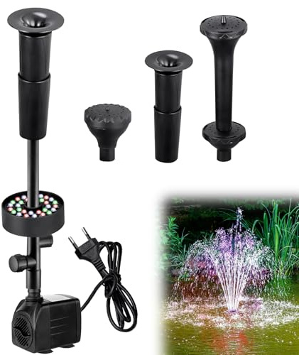 Pompe de fontaine d'extérieur - Petite pompe submersible - Pompe à eau - Lumière de jardin - Pompe de bassin avec 3 styles de fontaine pour jardin, étang, aquarium, hydroponie, fontaine (noir)