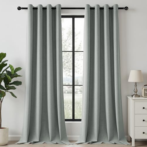 HushLoom Vorhänge Verdunklungsvorhang 100% Blickdicht in Leinenoptik H 245 x B 140 cm Salbeigrün Thermovorhang Gardinen aus Polyester mit Ösen 2er Set für Schlafzimmer Wohnzimmer