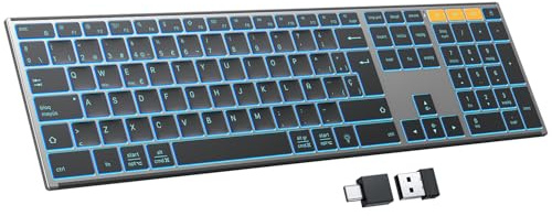 OMOTON Teclado Inalámbrico QWERTY Español Bluetooth/2.4G para Windows/Mac