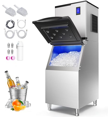 Coolake 22“ Commercial Ice Maker Machine 650lbs/24H, Air Cooled Industrial Ice Machine with 400lbs Integrated Bin, Auto Cleaning Modular Ice Machine for Restaurant Bar Pantry Hotel Party Business