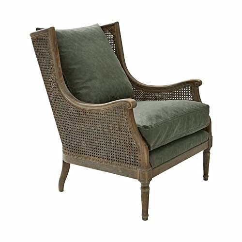 Loberon Sessel Greenbrier, handgeflochten, authentisches Antik-Finish, luxuriöses Design, komfortable Polsterung, Rattan, Eschenholz, antikbraun/grün