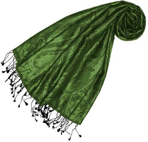 Lorenzo Cana Pashmina Damen - Schal Schaltuch jacquard gewebt 100% Seide Paisley Muster Seidenschal Seidentuch Grün Ton in Ton 78611