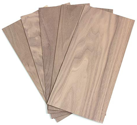 wodewa Bastelfurnier Nussbaum Vollholz 145x300mm 4mm | Sägefurnier 5er Set Echtholz | Bastelholz zum Bemalen Lasern Gravieren | Made in Germany Modellbau Scrapbooking DIY