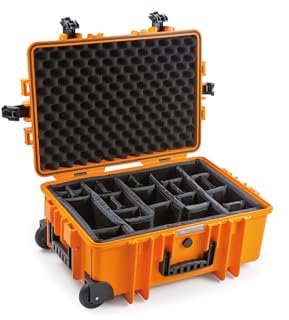 B&W Transportkoffer Outdoor - Typ 6700 Orange - mit variabler Facheinteilung, Trolley Koffer, ideal auf Tour - wasserdicht nach IP67 Zertifizierung, staubdicht, bruchsicher und unverwüstlich