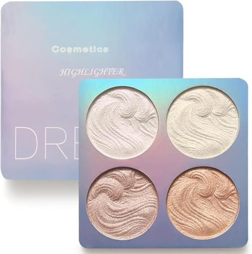 Shimmer Highlighter Powder Palette, illuminateur Surligneur Cuite imperméable Longue Durée Brillante éclaircir la Couleur de la peau Poudre de Contour du Visage