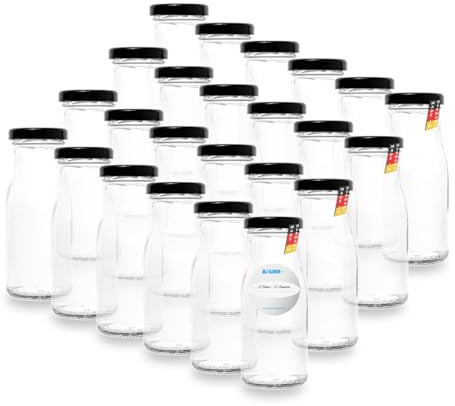 Flaschenbauer - 24x Glasflaschen 150ml mit Deckel TO43 in Schwarz - Saftflaschen zum Befüllen inkl. Etiketten, Milchflaschen, Vorratsflaschen, Einmachgläser, Smoothie Flaschen - Made in Germany