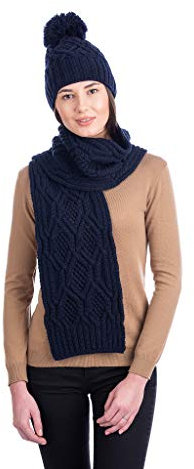 SAOL Irischer Strickschal für Damen, 100 % Merinowolle, Einheitsgröße - Blau - Einheitsgröße