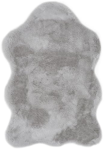 andiamo Kunstfell Novara Teppich Schlafzimmer - Flauschiger Teppich zur Verwendung als Bettvorleger Schlafzimmer - gemütlicher Fellteppich Lammfell Imitat 55 x 80 cm Grau