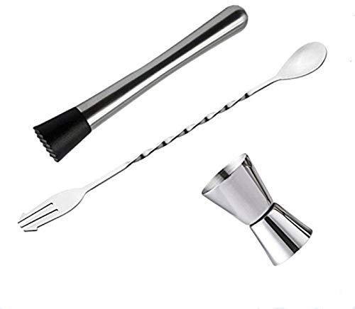 DUOER Coctel del Acero Inoxidable Muddler, Cuchara de Mezcla, Jigger Set, Conjunto de Barra de Herramientas for la Barra del Partido del Vino Coctel de la coctelera