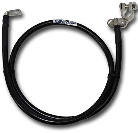 EBROM - Cavo batteria (auto) con morsetto di serraggio MINUS (-), connettore sinistro, 50 mm², nero, tubo termoretraibile, da 30 cm a 8 metri, occhielli/capicorda M6/M8/M10/M12 con attacco a 90 gradi