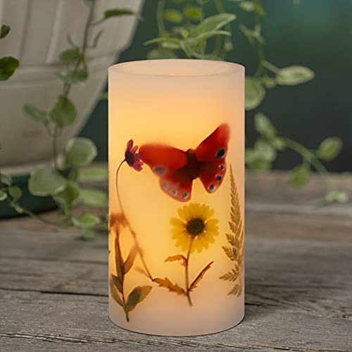 Holitown Flammenlose LED-Kerze D 8 x H 15 cm, flackernde Schmetterlings-Stumpenkerze aus echtem Wachs, batteriebetrieben mit Timer-Funktion für Küche, Zuhause, Party, 1 Packung