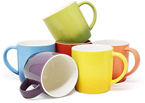 joeji's Kitchen Set of 6 Multi Coloured Tea Coffee Mugs Set - 350ml Capacity - Durable Stoneware - Dishwasher Safe - Ideal Housewarming Christmas Party Gift