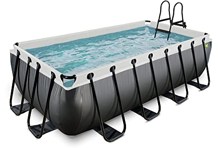 EXIT Toys Piscine Hors Sol Tubulaire Rectangulaire 400 x 200 x 100 cm avec Pompe à Filtre – pour Familles et Enfants – Cadre en Acier Thermolaqué – TÜV CE en 16582 – Black Leather – Noir