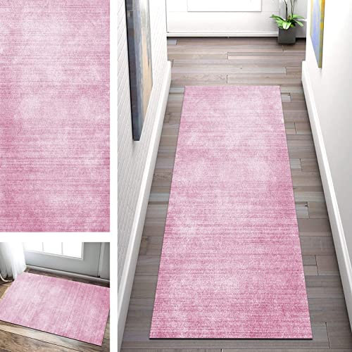 SGLGSTORE Teppich Läufer Flur rutschfest Rosa Korridor Waschbar Küchenläufer, Modern Polyester Schlafzimmer Wohnzimmer Teppichläufer Breite 50/60/ 70/80/ 90/ 100cm (Color : A, Size : 90x300cm)