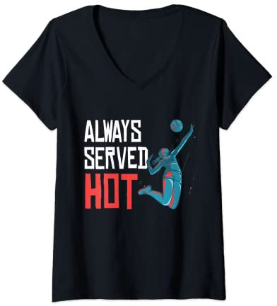 Damen Volleyball Always served hot Beach Volleyball T-Shirt mit V-Ausschnitt