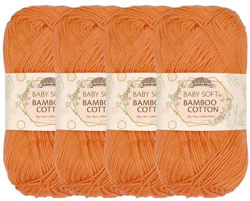JubileeYarn Babyweiches Bambus-Baumwollgarn, 50 g/Knäuel, Blutorange, 4 Knäuel