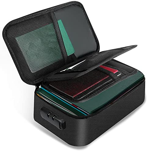 Feuerfeste Tasche Dokumententasche, Große Aufbewahrungsbox für Dateien, Feuerfeste wasserdichte Tasche mit Schloss, Dokumentenaufbewahrung für A5 Dokumente, Bargeld (23 * 12 * 10 cm: Schwarz)