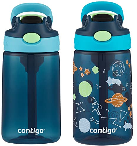 Contigo Kids Water Bottle with Redesigned AUTOSPOUT Straw 14oz. 2 Pack Blueberry and Blue Raspberry & Blueberry and Blue Raspberry with Cosmos