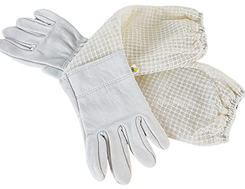 greatdaily Imkerhandschuhe aus Ziegenleder - Imkerhandschuhe schützen vor Honigbienenstichen - Imkerhandschuhe mit belüftetem Segeltuch, Langen Ärmeln, elastischen Bündchen, belüftete Imkerhandschuhe