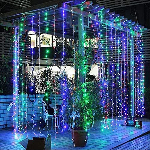 Solar Lichtervorhang Aussen,KINGCOO Wasserdicht 2x3M 200LED Vorhang Wasserfall Lichter Solar Lichterketten Fernbedienung Timer 8Modi für Innen Außen Gartendeko Balkon Hochzeit Weihnachten(Mehrfarbig)