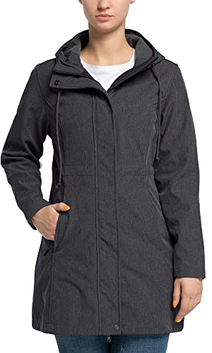 33,000ft Softshell-jacka för dam regnjacka vattentät regnjacka lång övergångsjacka funktionell jacka vindjacka andningsbar huva mjuk skaljacka, Mörkgrå, M