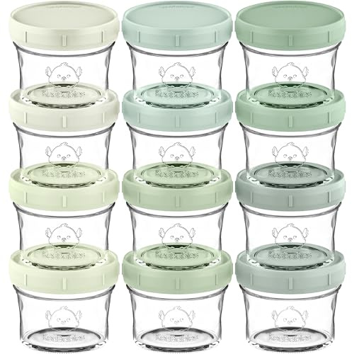KeaBabies 6er-Pack Babynahrung Aufbewahrung Glas - Leckfest, Mikrowellengeeignet Baby Nahrungsbehälter, Kleinkind Brei Beikost Einfrieren Behälter, BLW Zubehör Baby, BPA-Frei (Lilac) (Sage, 12-Pack)