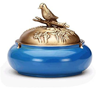 Cendriers Cendrier en laiton avec couvercle Cendrier en métal vintage for cigarettes Porte-cendres coupe-vent for usage extérieur/intérieur Joli cadeau Aspirateur de Fumée (Color : Blue)