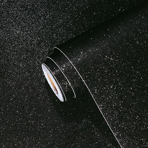 Yullpaper Glitzer Tapete Selbstklebend Klebefolie Schwarz für Möbel Tisch Wand Tapeten Wohnzimmer Schlafzimmer Glitzer Klebefolie Schwarz Matt Schrank Dekofolie Möbelfolie Selbstklebend 40cm X 200cm