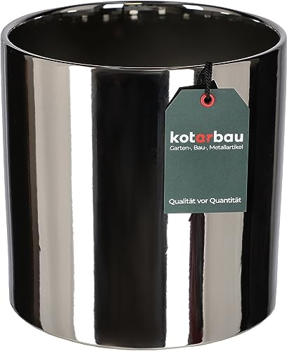 KOTARBAU® Glänzend Blumentopf ⌀ 200 mm Zylinder Pflanztopf aus Keramik dekorativer Übertopf Silber Pflanzkübel Blumenkübel für Zimmerpflanzen Gartentopf