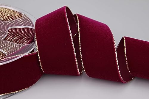 finemark 3 m x 36 mm Samtband 424G BORDEAUX Gold Samt mit Goldkante Velvet Velour Geschenkband Schleifenband elegant Geschenkverpackung Dekoration Weihnachten Band Nähen