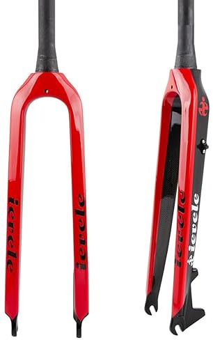 HIMALO Fibra di Carbonio Forcella Rigida MTB 26/27.5/29 Disc Brake Forcella Mountain Bike 1-1/2 Conica Forcella Anteriore Bicicletta QR 9mm (Color : Rot, Size : 26'')
