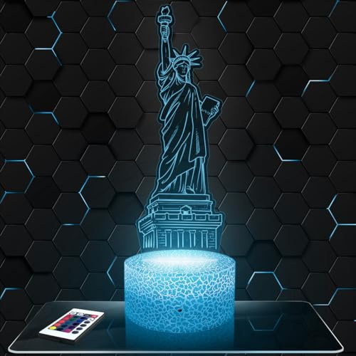 Lampephoto.fr - Lampe Freiheitsstatue Nachtlicht Drahtmodell-Hologramm | Made in France, Sockel & Größe wählbar, dimmbar, Batterie-/USB-Betrieb, HD-Lasergravur, Geschenk für Sie & Ihn