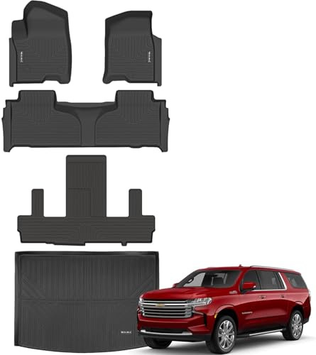 NIKALAIKA Tapetes para Piso de automóvil y Forro de Carga para Chevrolet/Chevy Suburban/GMC Yukon XL 2021-2024, 7 Asientos, protección para Todo Tipo de Clima, Goma TPE, Juego Completo de Accesorios