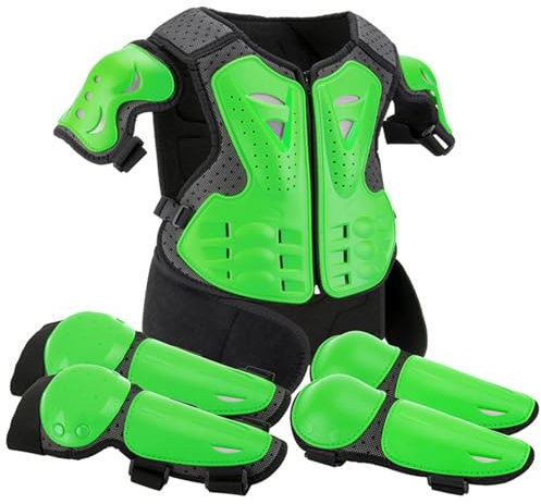 Kcolic Set Protezioni per Bambini, Set Protezioni per Bambini, Protezione Torace per Bambini, Gilet da Moto, Protezione da Corsa con Ginocchiere, Gomitiere, Gilet Protettivo per Sci D