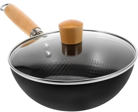 ABOOFAN 1 Satz non stick pan antihaft topf Wok kochen Pfanne Campingkochgeschirr daran arbeiten Wok mit Glasdeckel Wok für Herd Glasabdeckung mit wok Küchenwaren Eisen